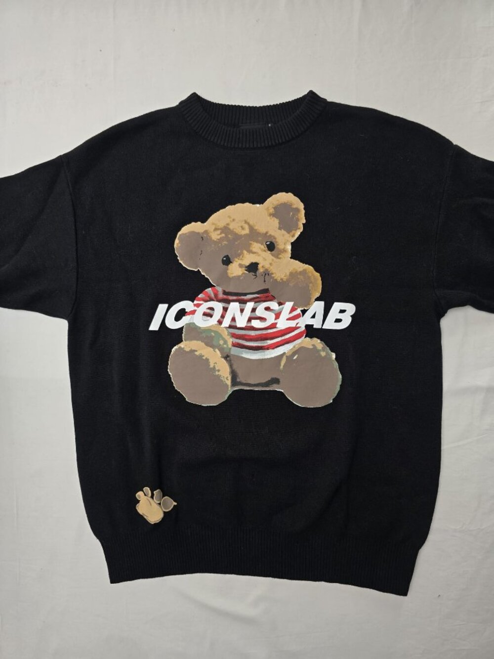 ICONSLAB Black Teddy Bear Graphic Knit Sweater - Size S (100% Cotton)